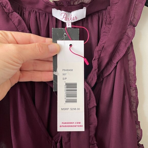 Parker Allie SILK Ruffles Tie Halter Neck Sleeveless Blouse Purple Small NEW - Picture 14 of 15